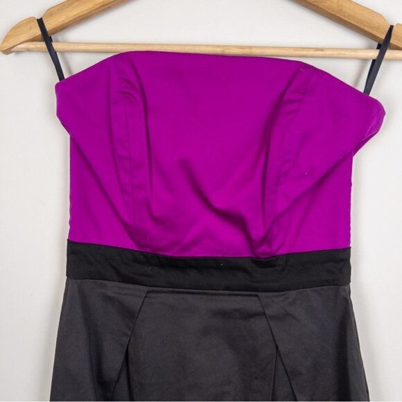 French Connection Womens Size 2 Magenta Charcoal Strapless Mini Dress Colorblock - Picture 3 of 9